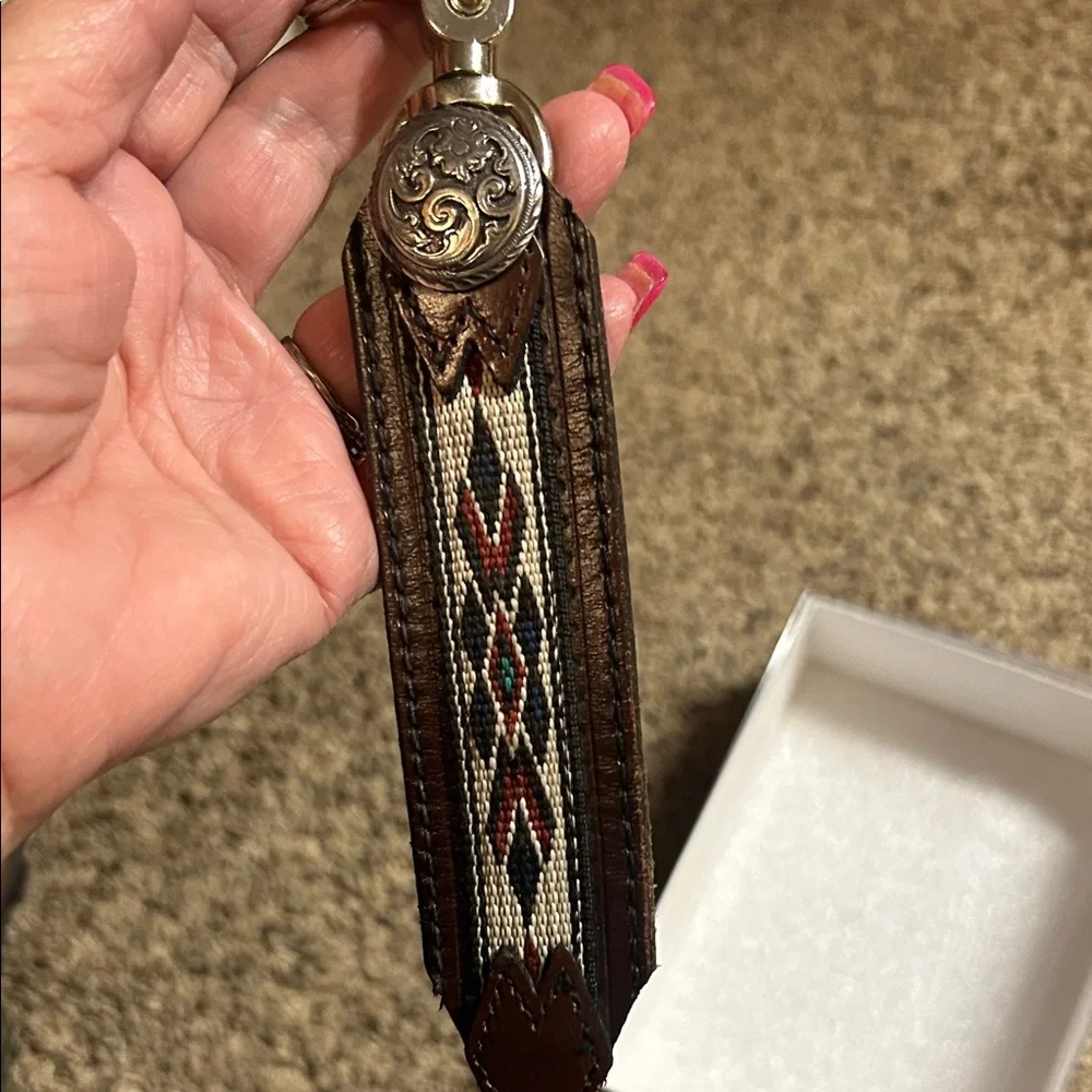 Brown and Silver Patterned Keychain